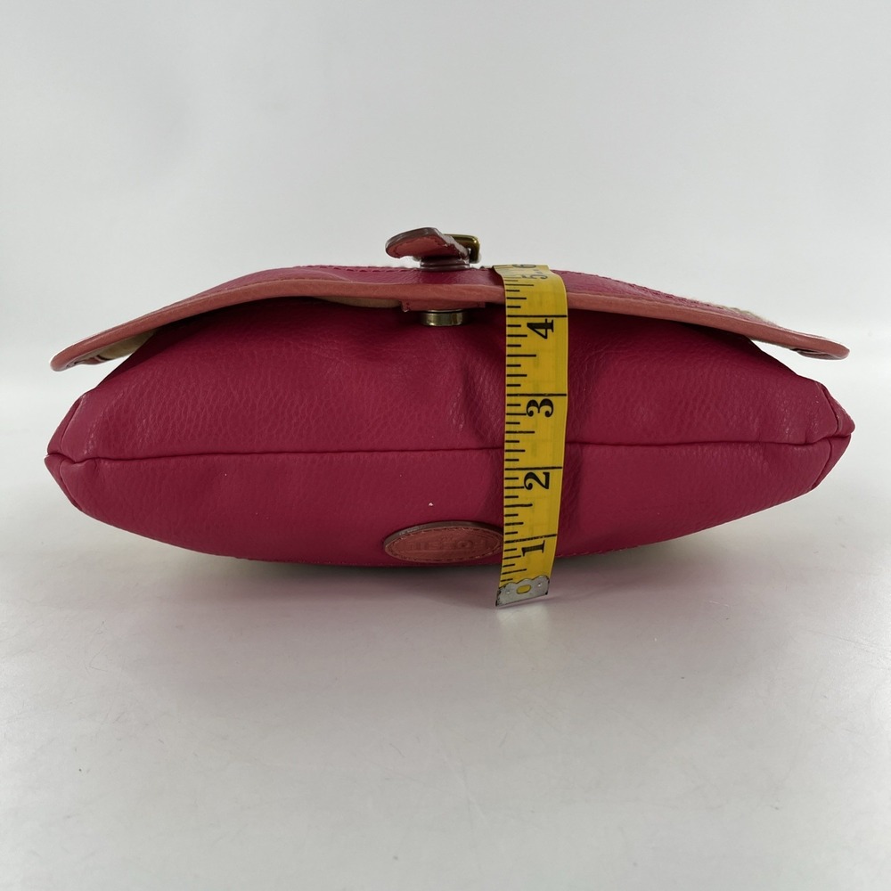Rare Vintage Fossil Crossbody Messenger Straw & Leather Tablet Bag Pink Coral - Picture 15 of 16